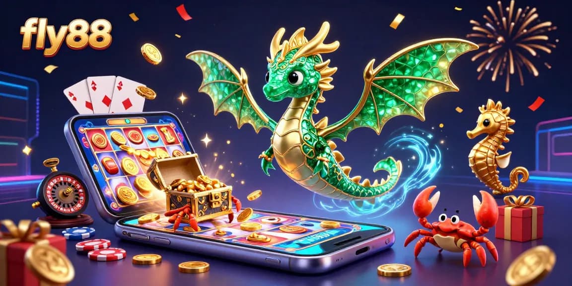 Fly88 players enjoy an exciting treasure hunt with a dynamic sea dragon and vibrant gaming elements.