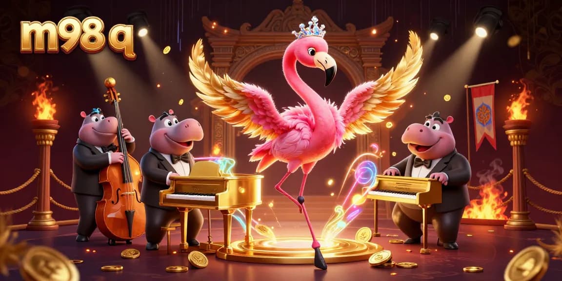 Experience the thrill of m98 q with a vibrant casino scene full of characters, golden coins, and dynamic elements.