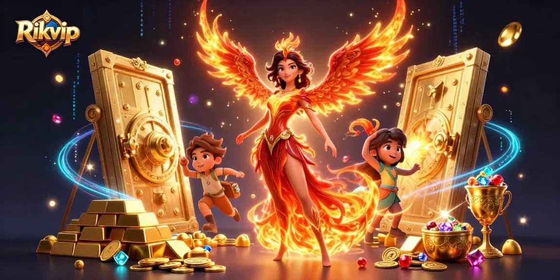 Experience the thrill of Rikvip with vibrant energy and dazzling treasures in this stunning illustration.