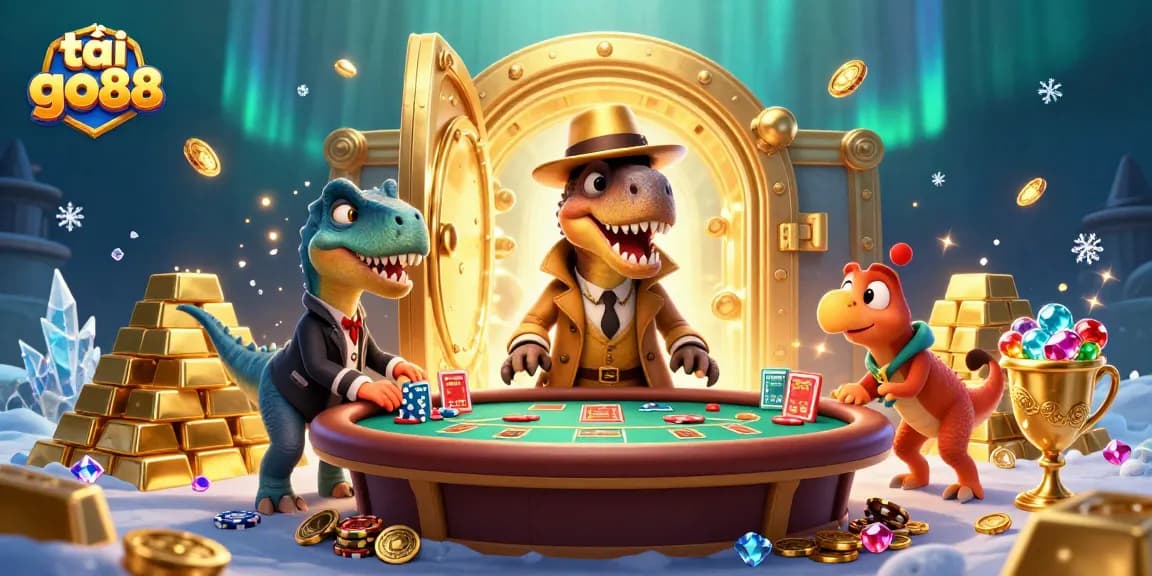 Bet on exciting games at tải go88 with a 3D velociraptor card counter illustration.
