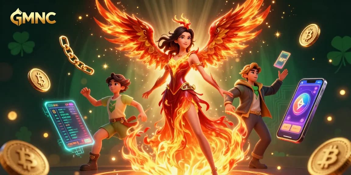 Engage with GMNC and experience thrilling crypto gaming as vibrant energy elements soar.
