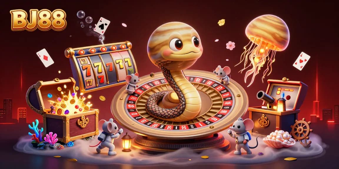 Engage with the thrilling BJ88 casino experience through lively gaming elements, dynamic betting scenes, and vibrant visuals.