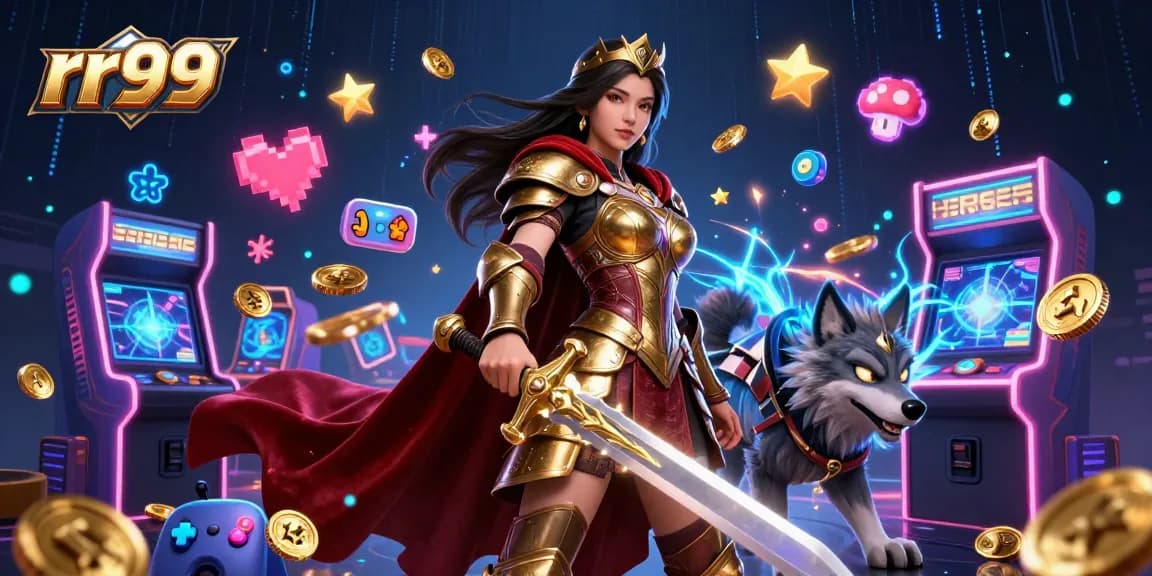 Engage in thrilling gaming experiences at rr99 with a captivating warrior queen and her wolf companion.