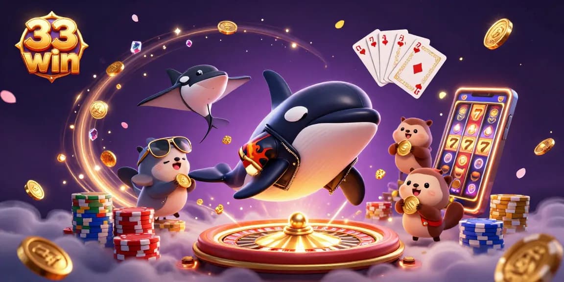 Experience the thrill of winning with 33 win in this vibrant casino scene featuring dynamic characters and rich game elements.