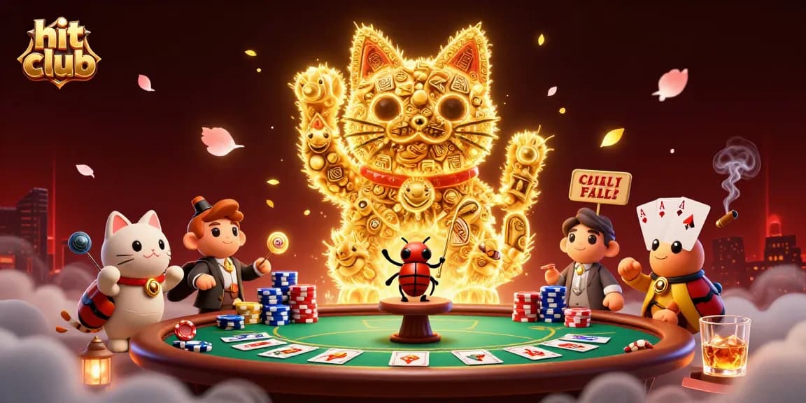 Experience the thrill of hit club gaming with vibrant fireflies and a lucky cat in a dazzling casino scene.
