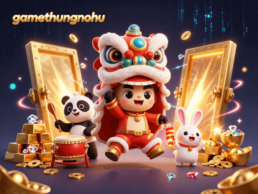 Engage with gamethuongnohu's exciting lion dance scene filled with treasures and festive energy.