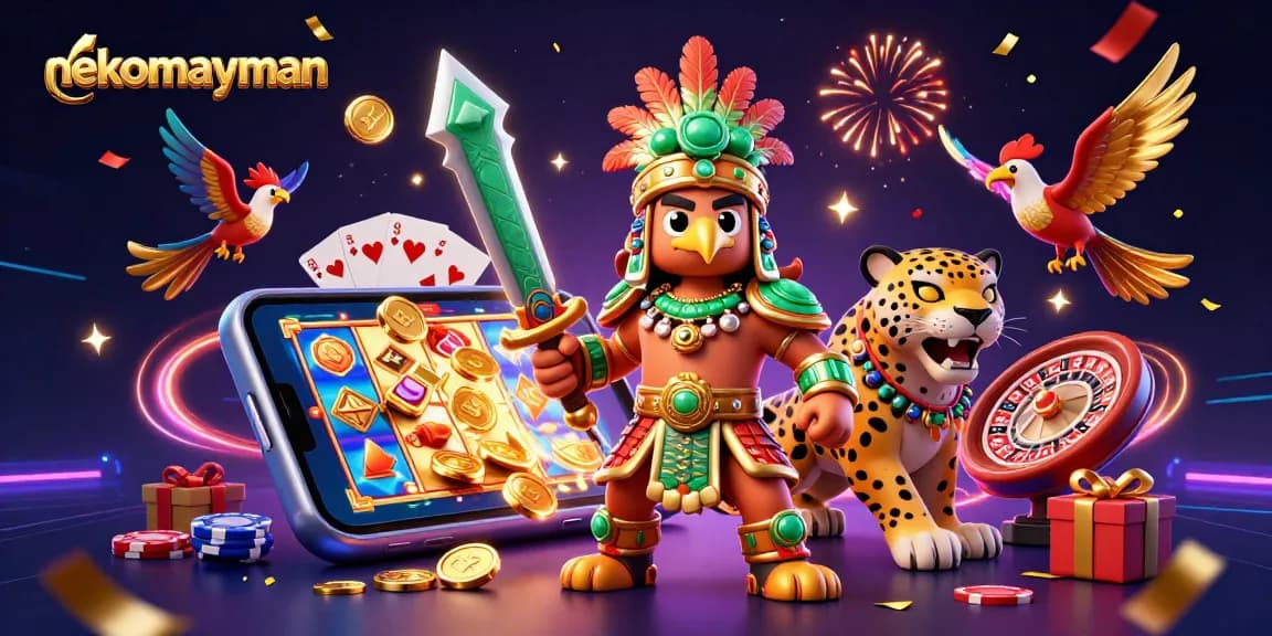 Neko May Mắn brings excitement with vibrant slot action and gaming elements in an illustrative scene.