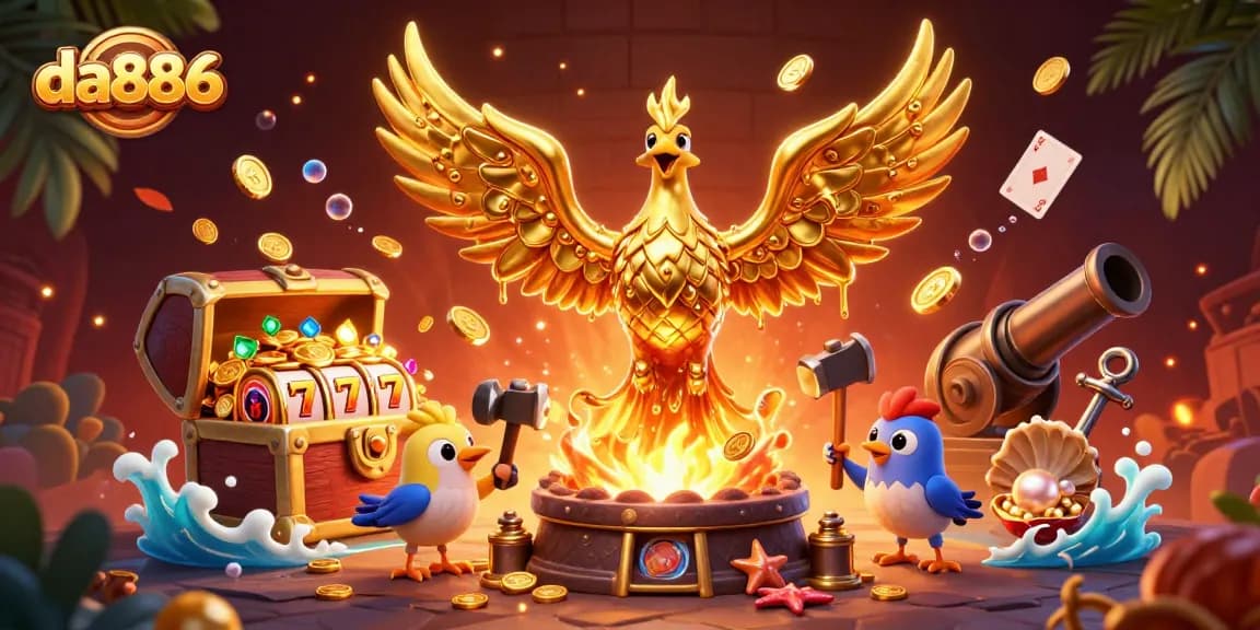 Experience the excitement of da886 as the golden phoenix crowns the gambling scene amidst spinning slot reels.