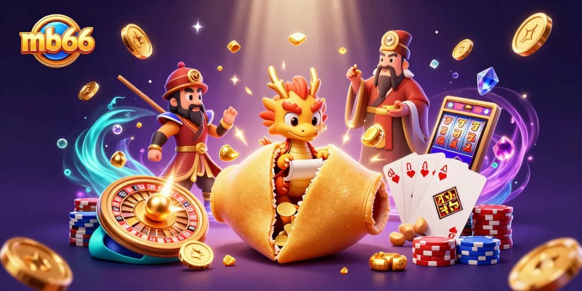 Engage with mb66's thrilling casino experience through a vibrant illustration showcasing a dynamic scene filled with fortune themes and gaming elements.