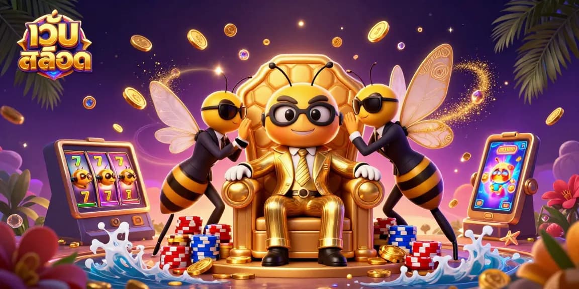 Spin lucky slots and win big with เว็บสล็อต, featuring vibrant gaming characters and gems.