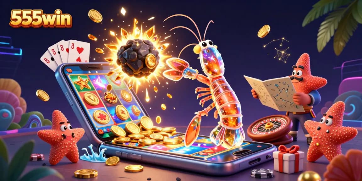 Experience winning with 555win while a galactic mantis shrimp battles asteroids for gold coins.