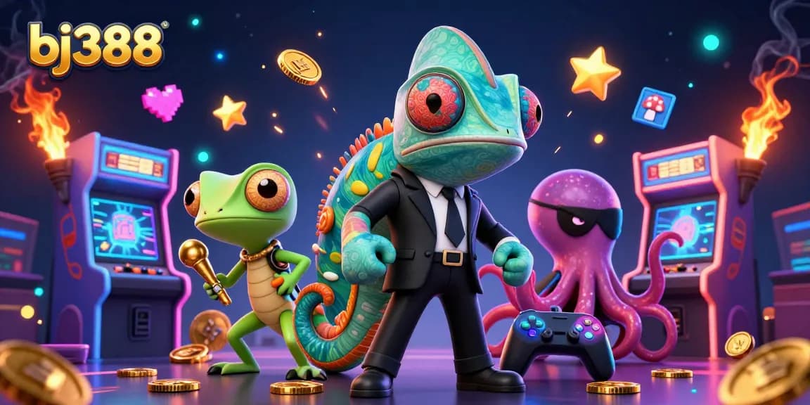 Experience the excitement of bj388 in this vibrant 3D casino-themed illustration.