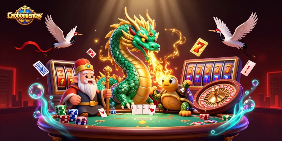 Experience thrilling gameplay in caoboimientay with massive dragon and lucky cranes in a rich casino scene.