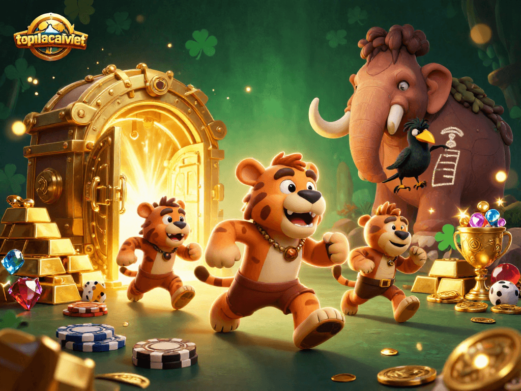 Experience thrilling gameplay with topnhacaiviet in a vibrant prehistoric casino illustration.