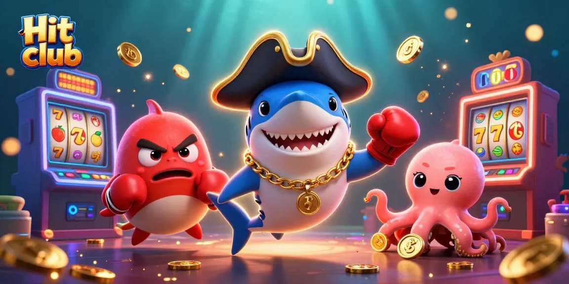 Hit club showcases an engaging casino scene with exciting slot machines and playful aquatic characters.