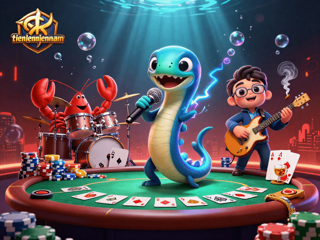 Experience thrilling moments with tienlenmiennam in an underwater casino featuring a dynamic electric eel DJ.