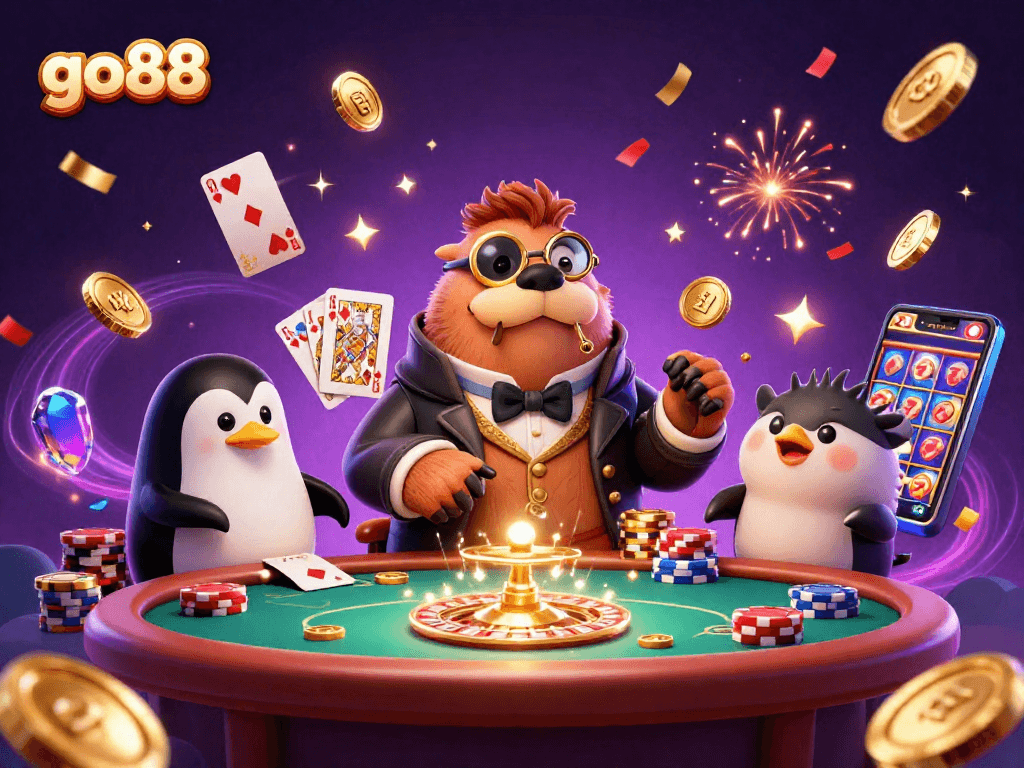 Engage in go88's underwater poker table with a walrus, penguin dealer, and a bluffing pufferfish.