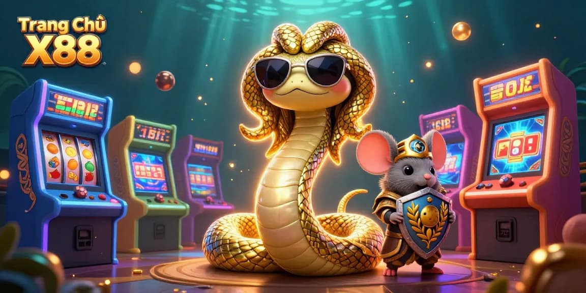 Experience the dynamic atmosphere of Trang Chủ X88 with a playful Medusa and casino elements.