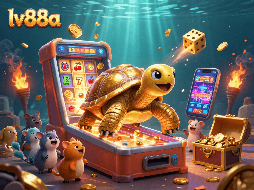 Experience exciting games at lv88a with a vibrant casino scene featuring lively characters and dynamic slot machines.