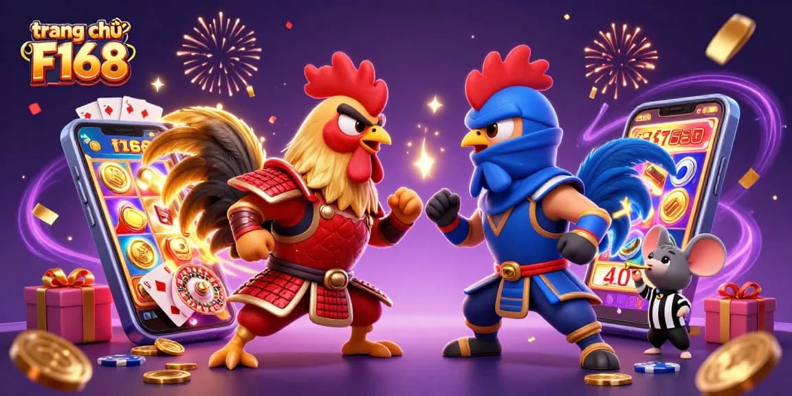 Experience thrilling action at trang chủ F168 with vibrant roosters battling amidst exciting casino games.