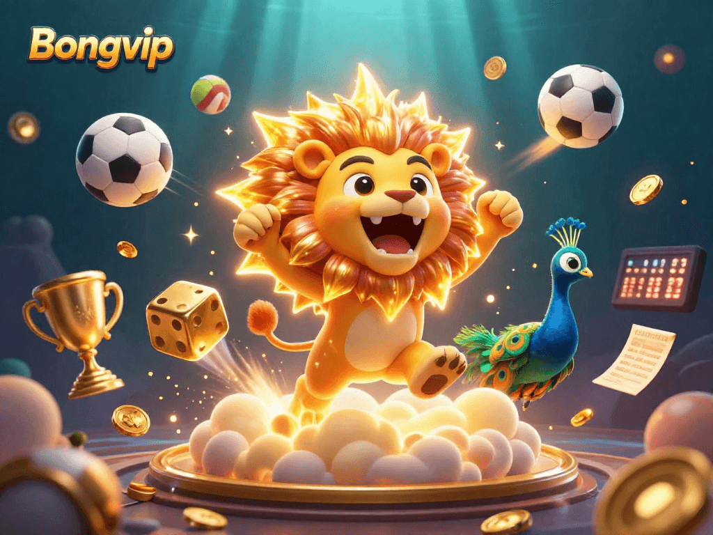 Bongvip invites players to celebrate with casino-themed illustration featuring dynamic game elements and characters.