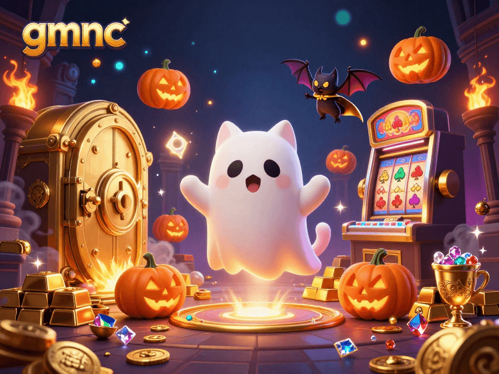 Discover gmnc’s haunted casino mansion with a ghost cat, vampire bat, and glowing treasures!