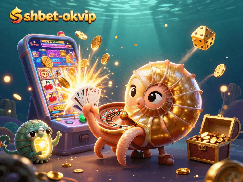 Experience thrilling wins at shbet-okvip with a vibrant casino scene featuring a giant nautilus and jackpot elements.