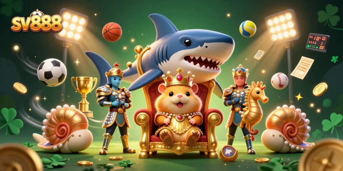 Bet on sv888 with dynamic 3D casino characters in a vibrant sports-themed illustration.