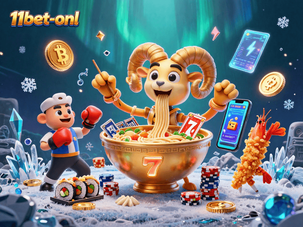 11bet-onl showcases a vibrant casino scene with cartoon characters and crypto elements, enhancing the gaming experience.