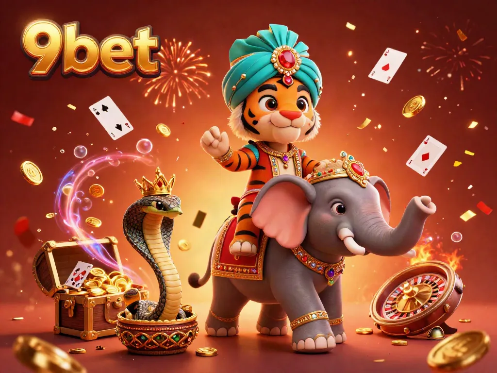 Join the excitement of 9bet with a vibrant casino scene featuring a tiger riding an elephant.