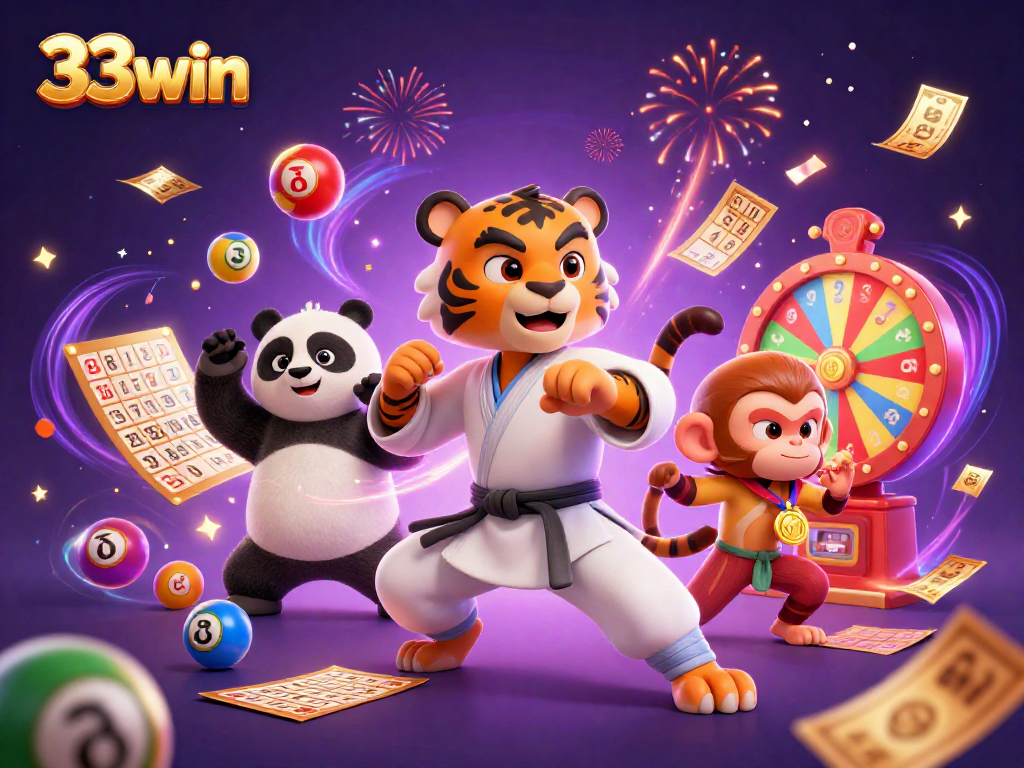 Experience thrilling games and wins at 33win with colorful lottery elements and vibrant celebrations.