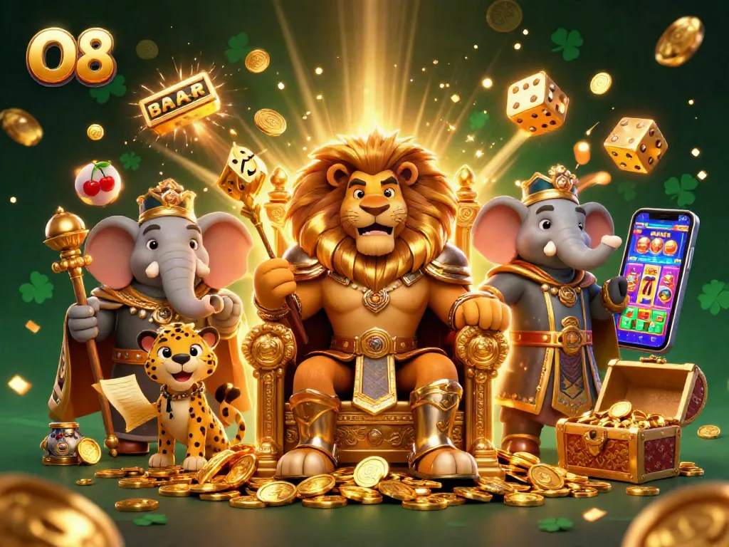 Play slots and win big at O8 with a lion king, elephant advisor, and cheetah messenger