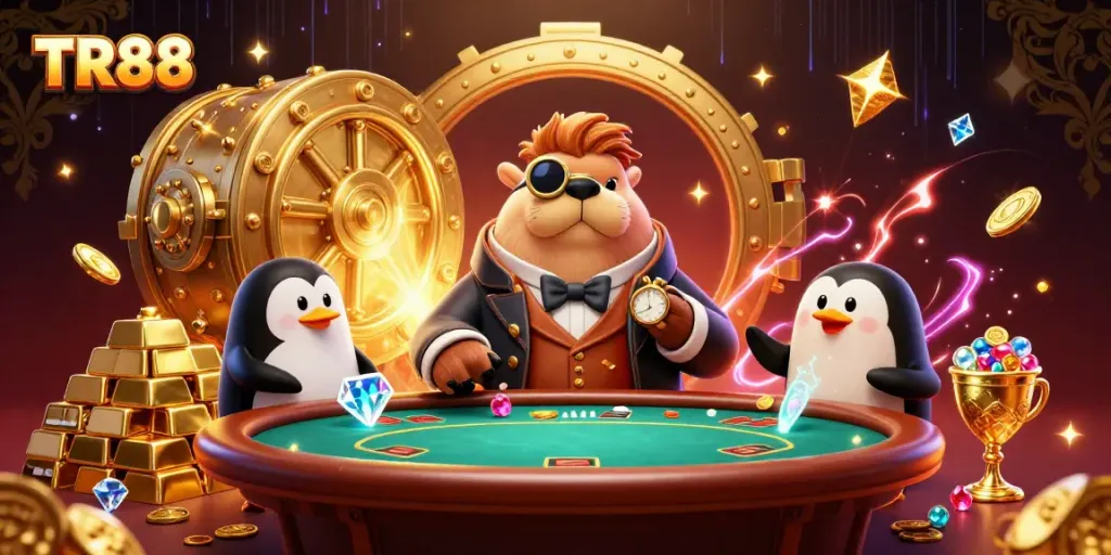 TR88 players enjoy an underwater poker game with a bluffing pufferfish and a sophisticated dealer.
