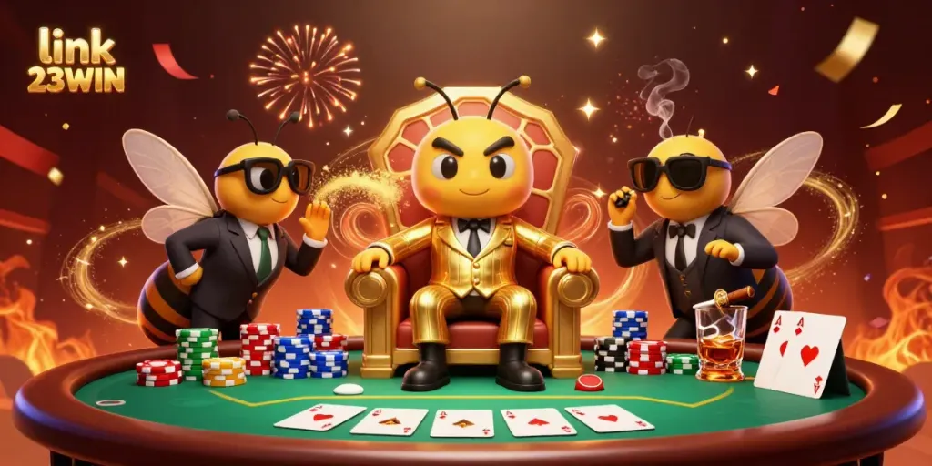 Experience thrilling wins at the link 23WIN with a bumblebee mob boss overseeing a poker game of high stakes.
