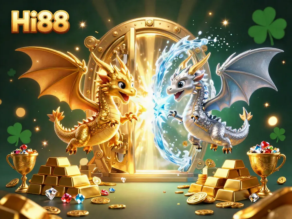 Win at Hi88 with exciting casino games featuring dragons and treasure in a magical scene.