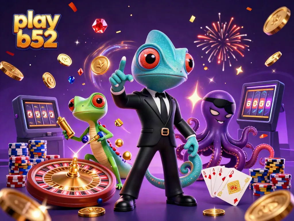 Experience excitement as you play B52 with colorful casino elements in a vibrant illustration.