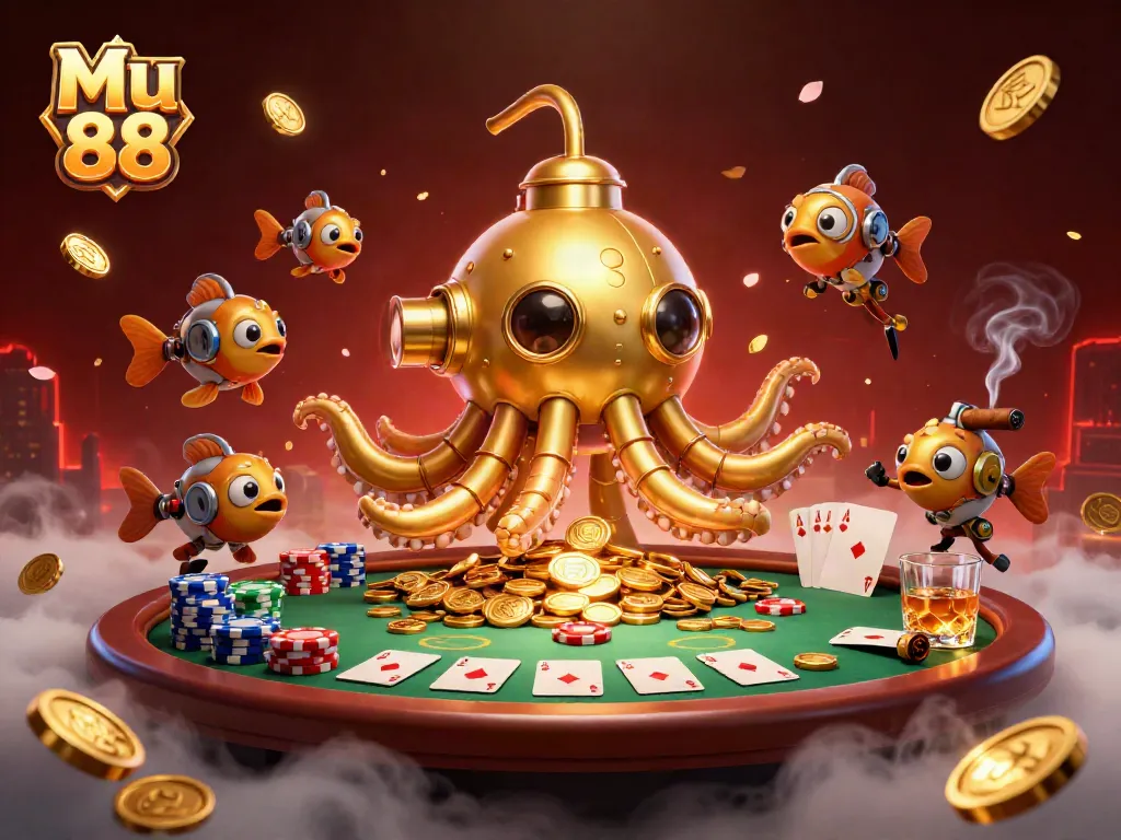 Experience thrilling gaming at Mu 88 with a vibrant 3D scene showcasing poker excitement.
