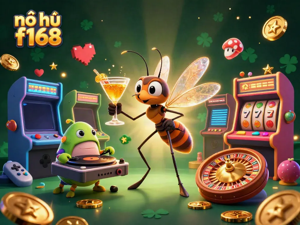 Engage in nổ hũ f168 with a vibrant illustration of a casino-themed dynamic scene featuring colorful characters and gaming elements.