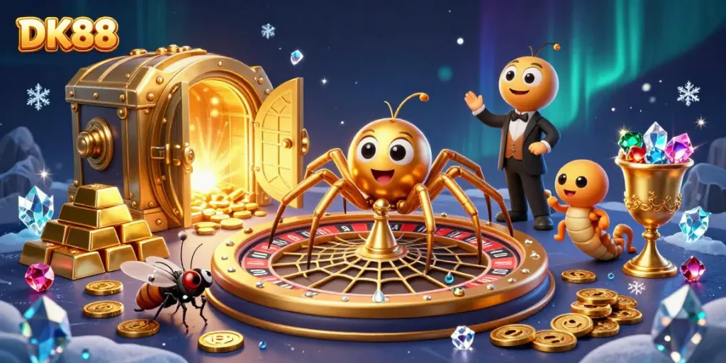 Experience thrilling betting at DK88 with a golden spider roulette and croupier centipede.
