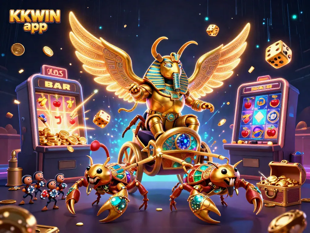 Win bigger with the KKWIN app, featuring a colorful casino scene with thrilling slot action.