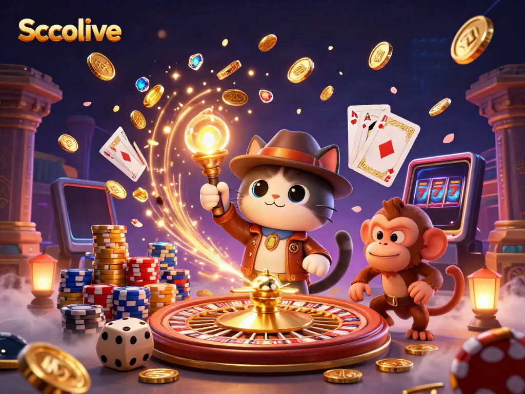 Socolive’s dynamic 3D illustration showcases a cat archaeologist unearthing treasures in a casino temple.