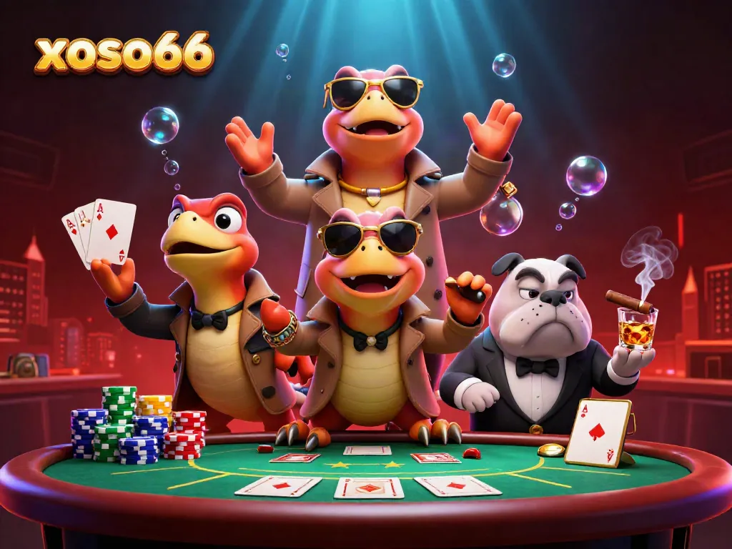 xoso66 shows raptors in disguise at a VIP casino, surrounded by poker elements, capturing excitement and humor.