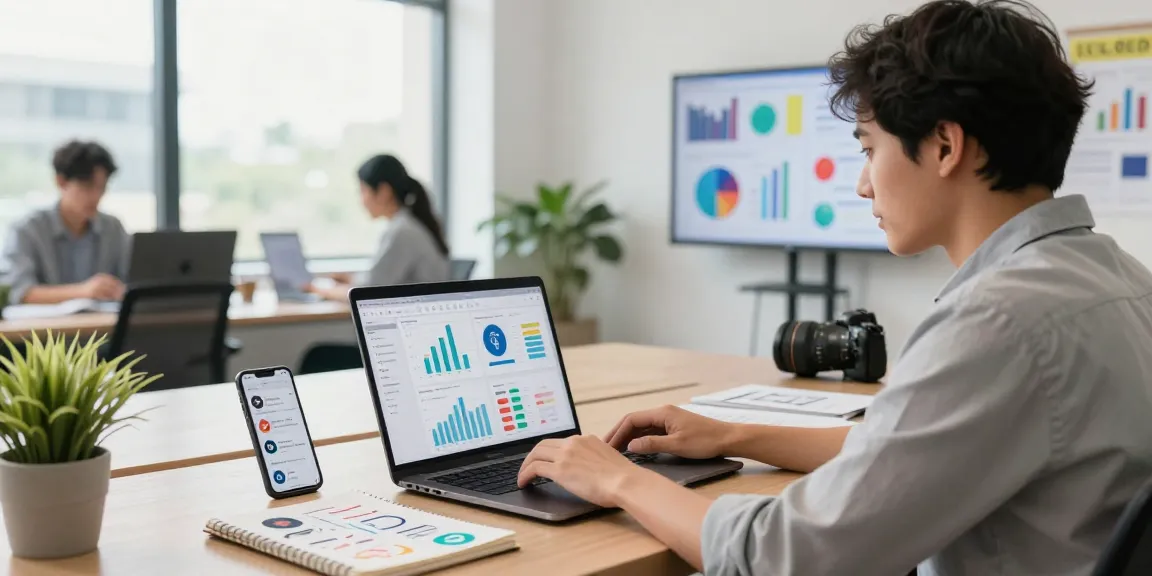 Aktivitas pemasaran digital di kantor modern dengan fokus pada GEGESLOT.