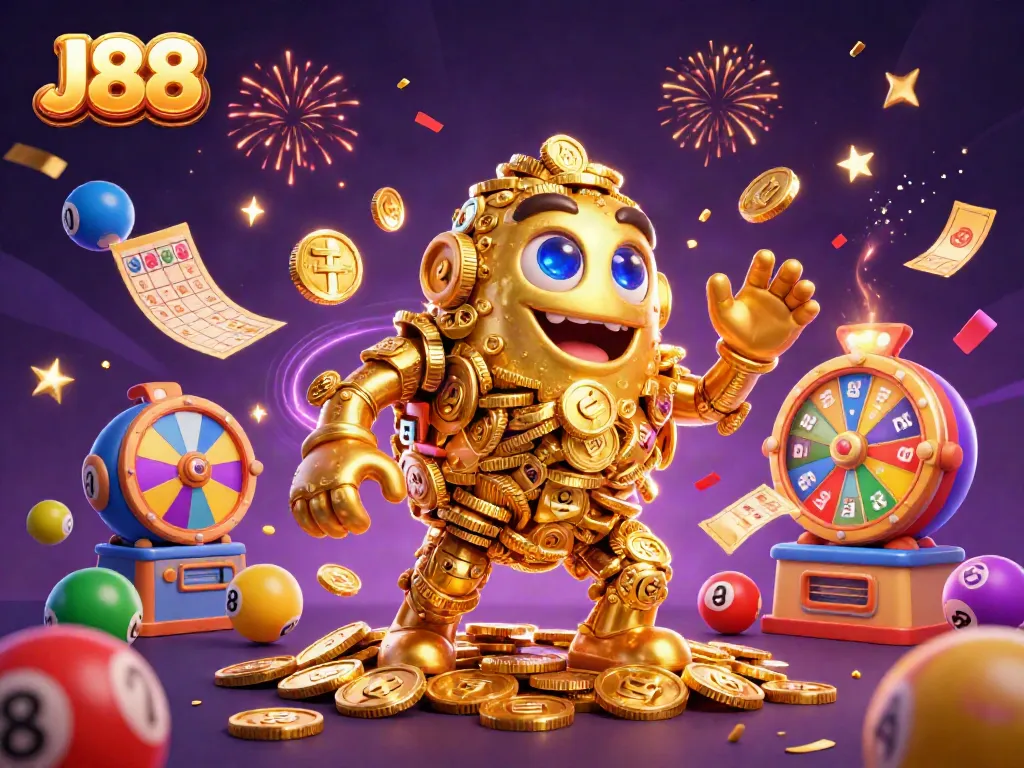 Engage with the J88 casino experience featuring gold golem and lottery excitement.