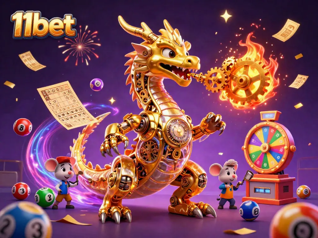 Engage with the vibrant excitement of 11bet's golden gaming world through a dynamic 3D illustration.