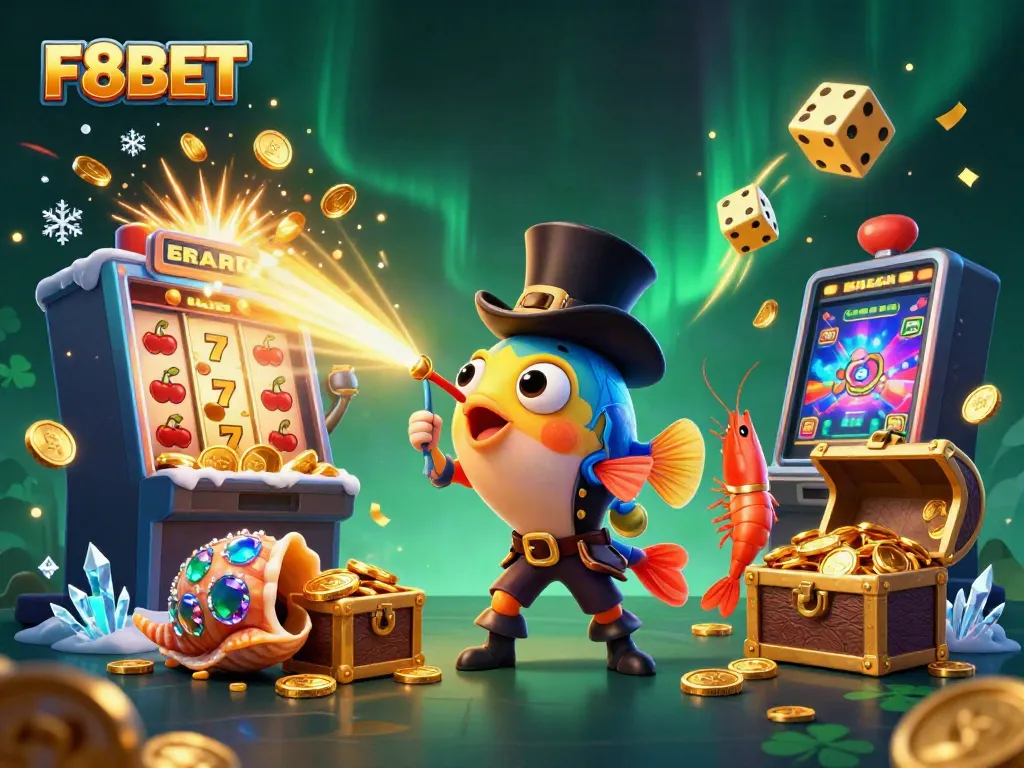 Engage with F8BET's thrilling online casino experience with a vibrant 3D illustration featuring captivating gaming elements.