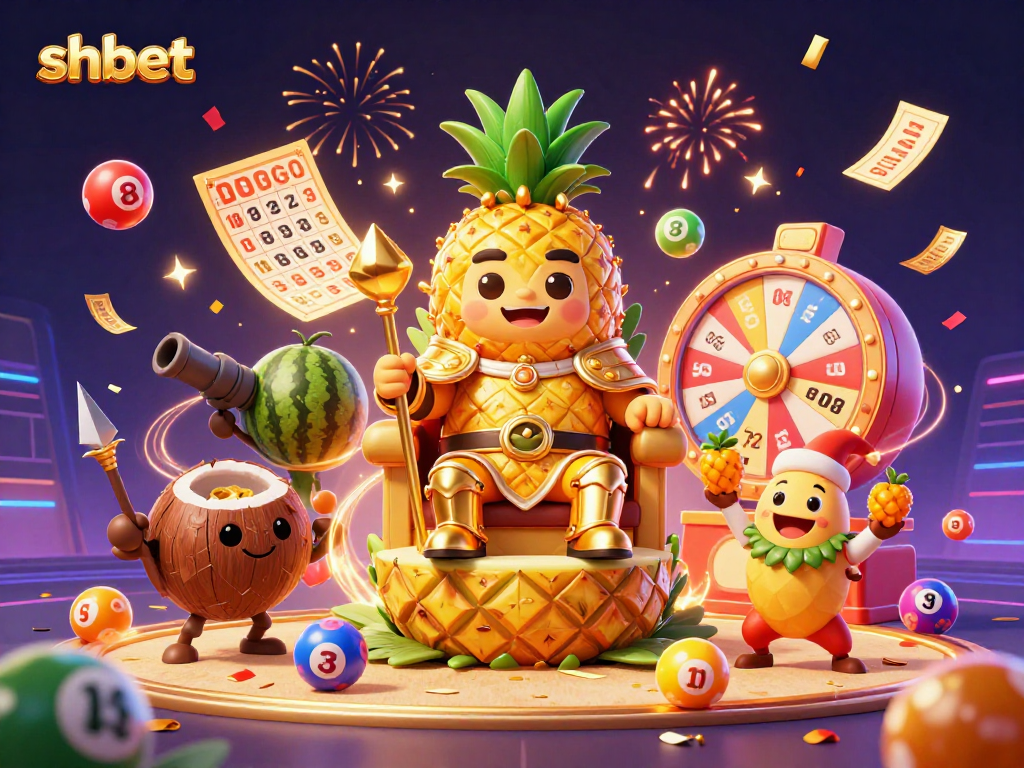 Engage with shbet's vibrant world of gaming featuring a golden pineapple king and lottery excitement.