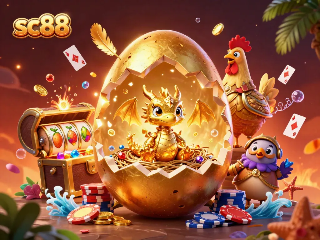 Experience the excitement of sc88 with a golden dragon and vibrant gambling elements.