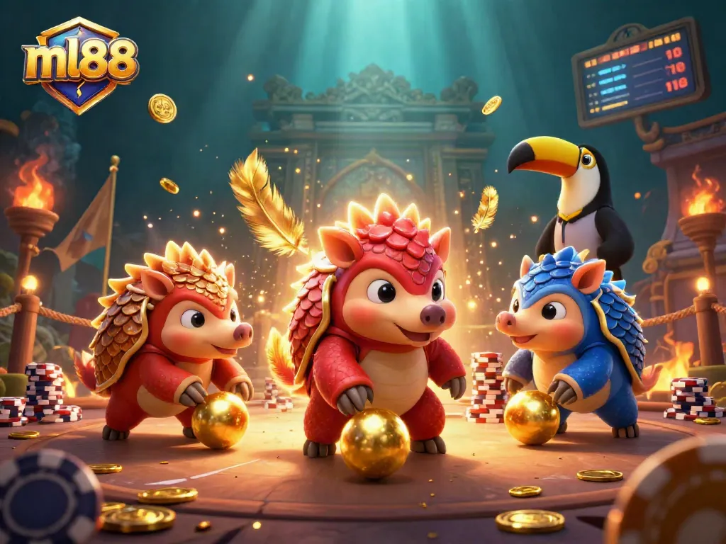 Experience thrilling gaming action with ml88 through dynamic pangolin rivals in a vibrant casino scene.