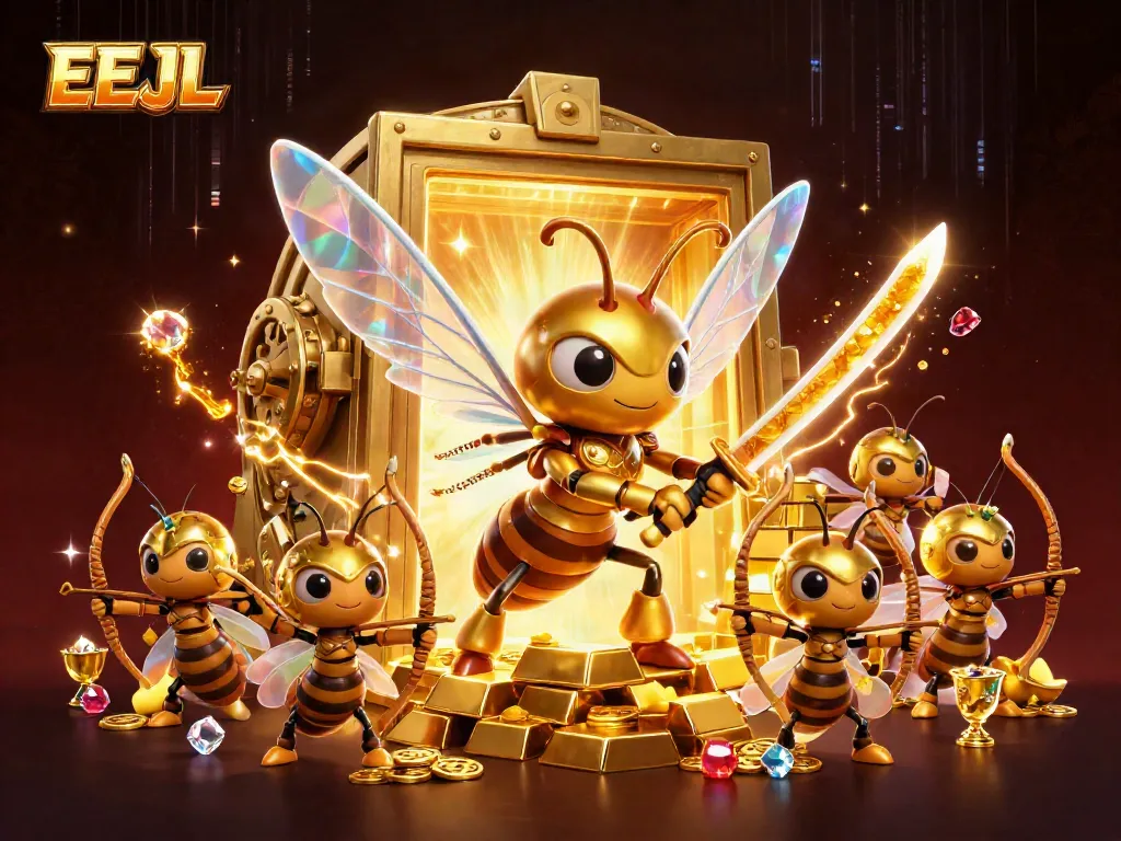 Engage with EEJL's thrilling online casino world illustrated by a samurai hornet and treasure.